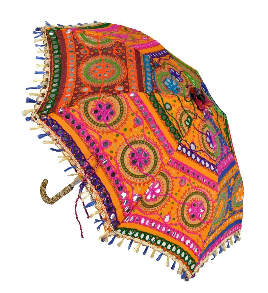 Decorative Embroidery Cotton Multicolour Umbrella