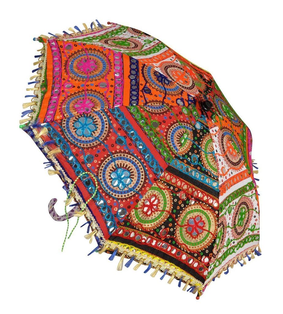 Decorative Embroidery Cotton Multicolour Umbrella