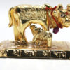 Gold finish Metallic Kamdhenu Cow With Calf Statue for Good Luck and Home Decor