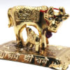 Gold finish Metallic Kamdhenu Cow With Calf Statue for Good Luck and Home Decor - Image 3