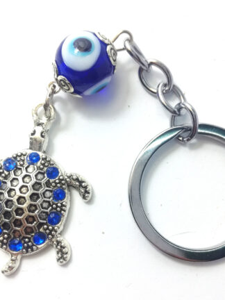 Tortoise Evil Eye Metal Keychain