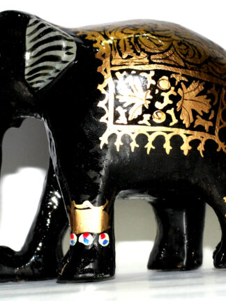 Hand Made Kashmiri Paper Mache Black Decorative Elephant