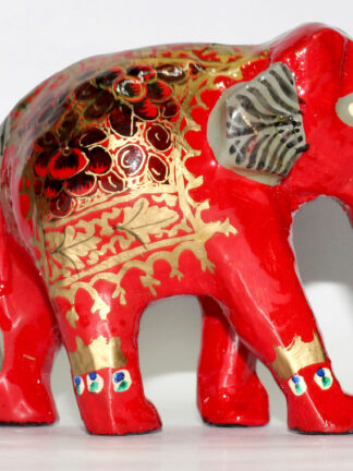 Red Hued Kashmiri Paper Mache  Decorative Elephant