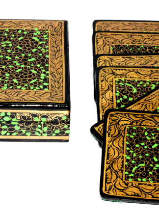 Hand Painted Kashmiri Paper Mache Craft Decorative 6 Tea Coaster Set with Trinket Box