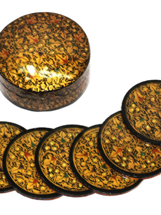 Hand Painted Kashmiri Paper Mache  Decorative 6 Tea Coaster Set with  Box