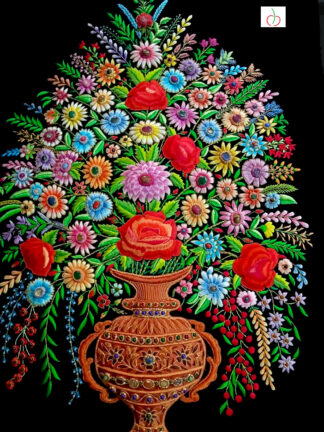 Zardozi Multi color Flower vase Hanging Jewel Carpet