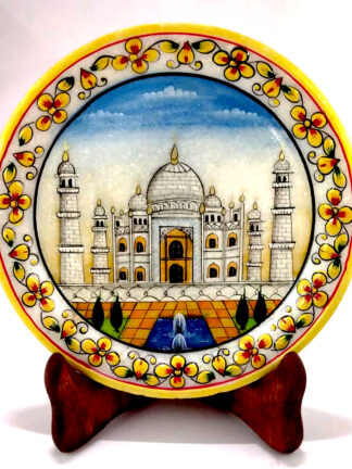 Taj Mahal  Decorative Marble Table Top Plate with Stand
