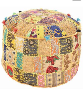 Round Patchwork Embroidered Indian Pouf cover