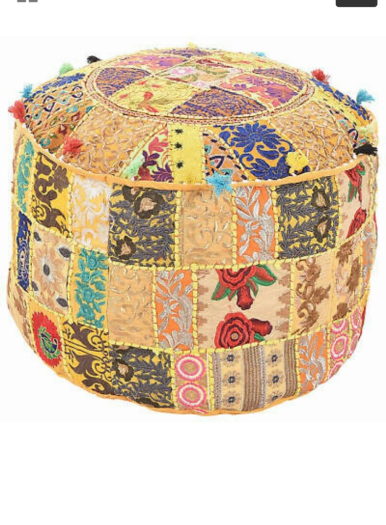 Round Patchwork Embroidered Indian Pouf cover