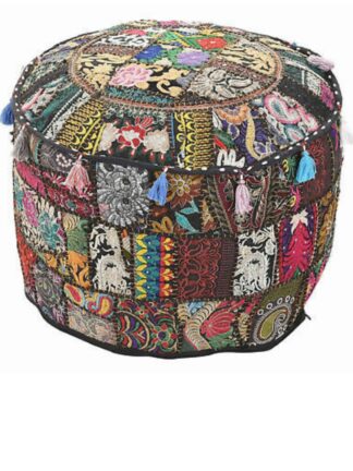 Round Patchwork Embroidered Indian Ottoman Pouf cover