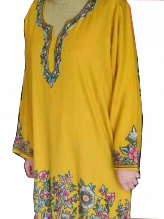 Hand Paper Mache work Semi Pashmina Pheran