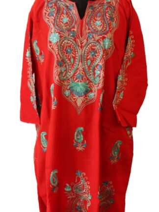 Red Aari Emroidered Raffal Pheran