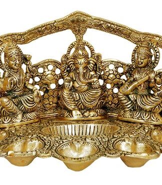 Laxmi Ganesh Saraswati Idol With Diya