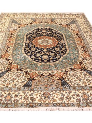 Kashmiri Medallion Multi Color Silk Carpet 7 X 10 Ft