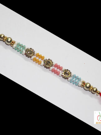 Multi Color Art Crystals &  Pearl Rakhi