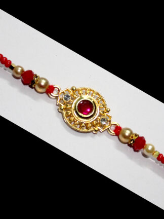 Golden Red Floral and Pearl Rakhi