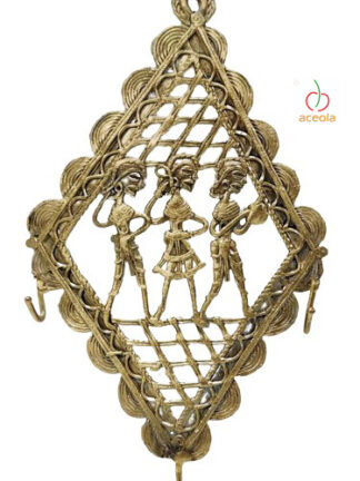 Dhokra Brass Diamond Key Hanger with Three Tribal Figures