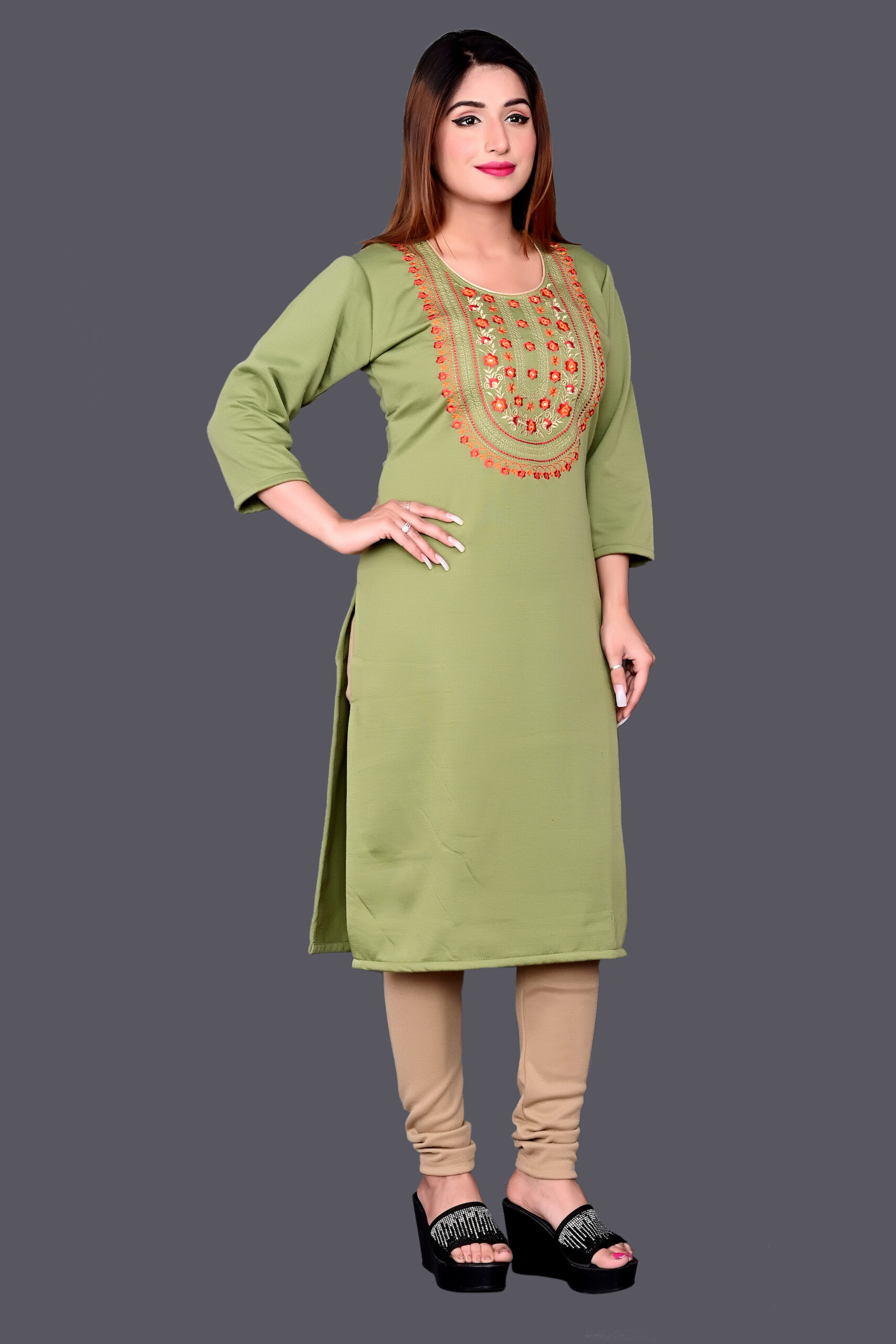 Lime Green Floral Embroidered Kurti with Straight Pants | Embroidered kurti,  Straight pants, Kurti