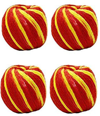 Cotton Pooja Kalawa/Moli/Mauli/kalava/Nada chhadi/Thread Roll/Sacred Thread Shudh Dhaga ((Red Yellow Cotton Ball, Set of4)
