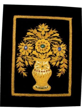 SILK ZARI FLOWER VASE DESIGN WALL HANGING 23 X 31 CM