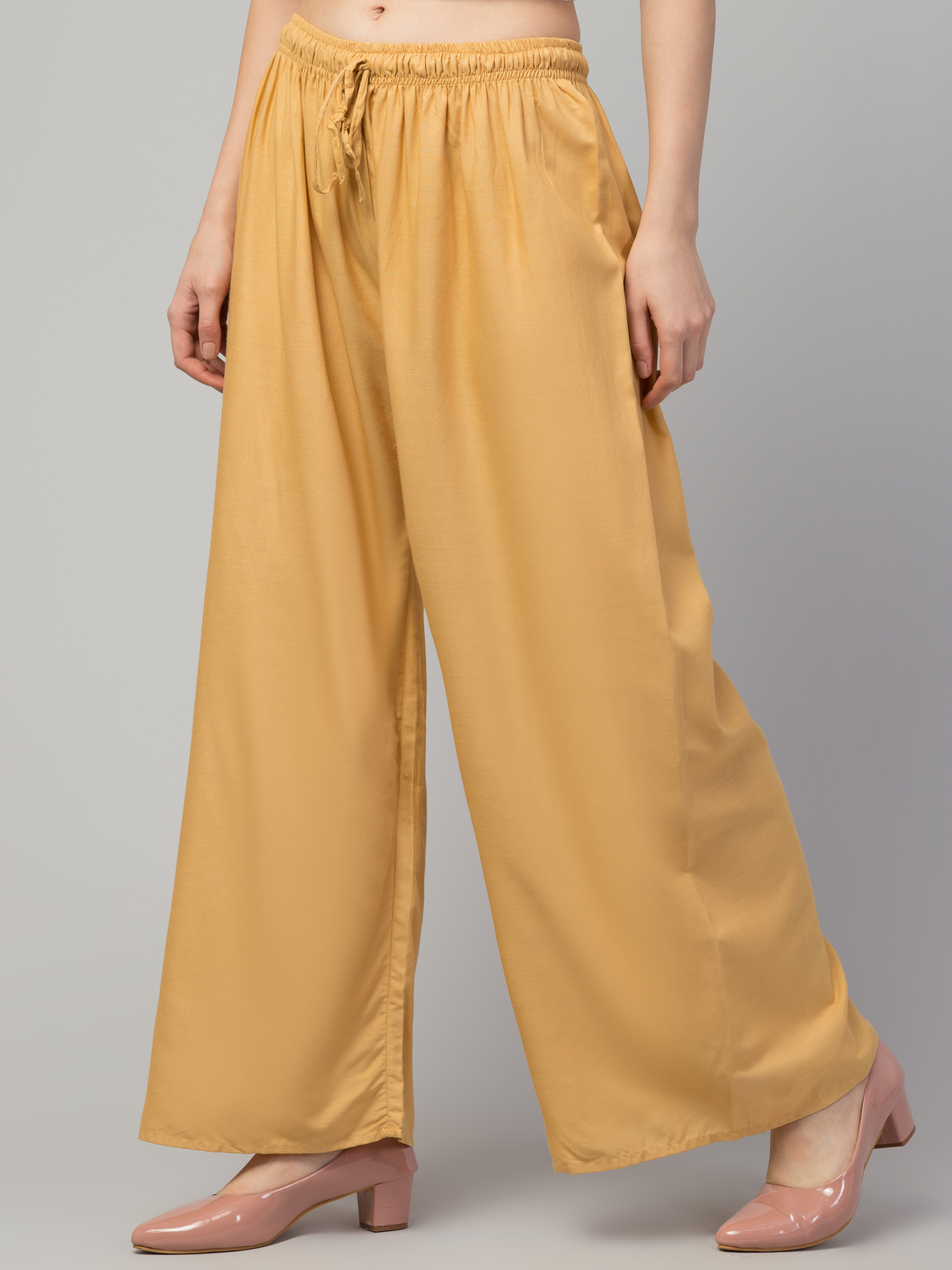 Wome's Full Chiken/Chikankari Relaxed Palazzo pant Gold Color (Free Size)