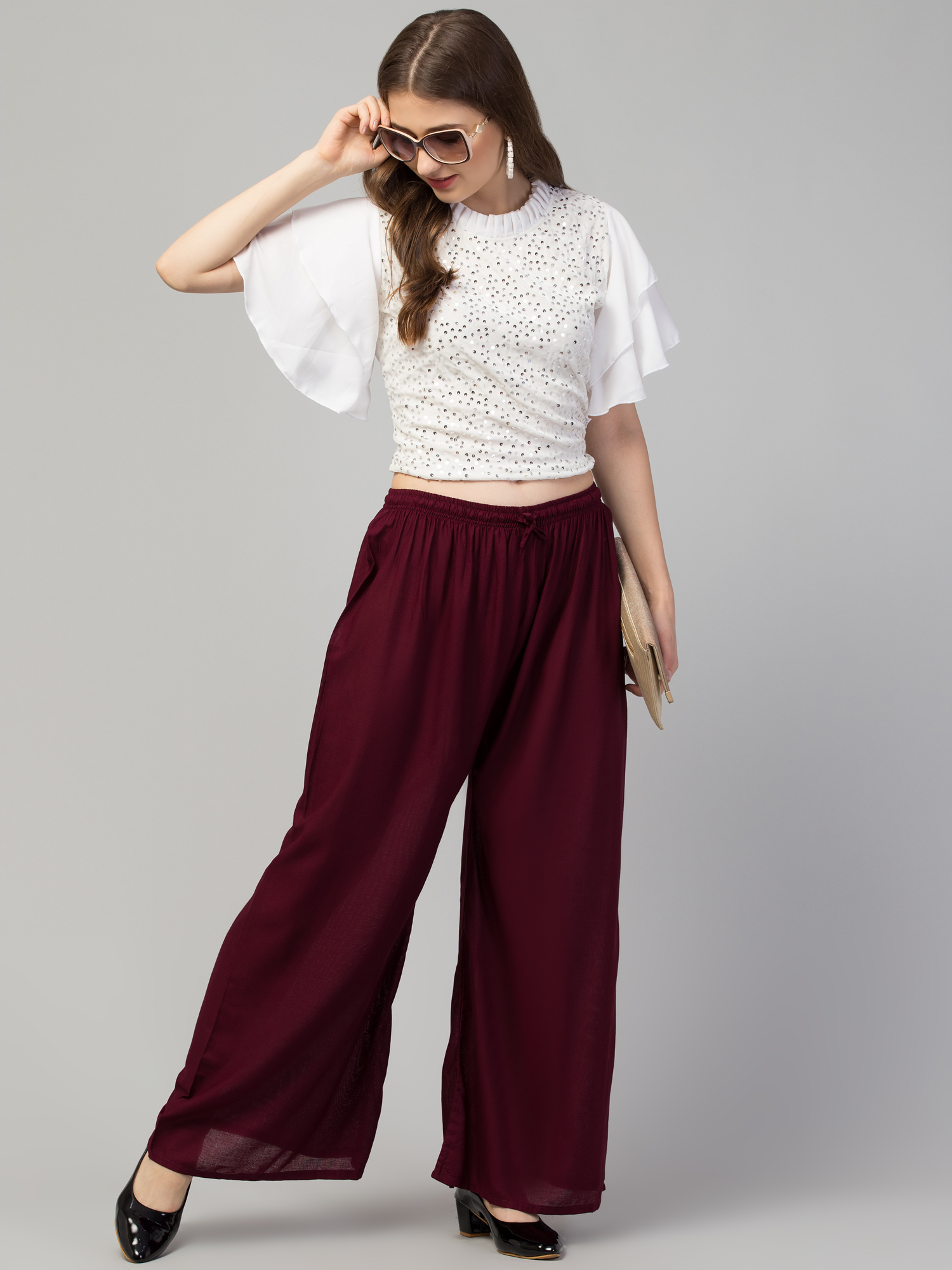 Elegant Soft Three Piece Palazzo Pants And Tops Set With Wide Leg  Fashionable Casual Wrap Top And Solid Top Outfits From Just4urwear, $23.53  | DHgate.Com