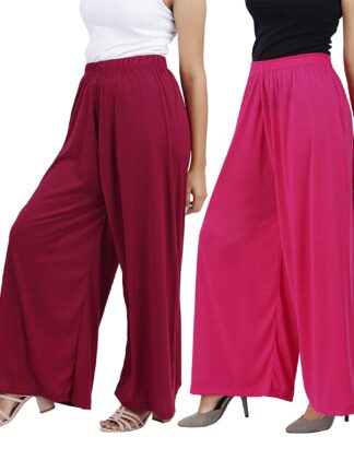 Loose Fit Rayon Palazzo Combo (Pink & Maroon)