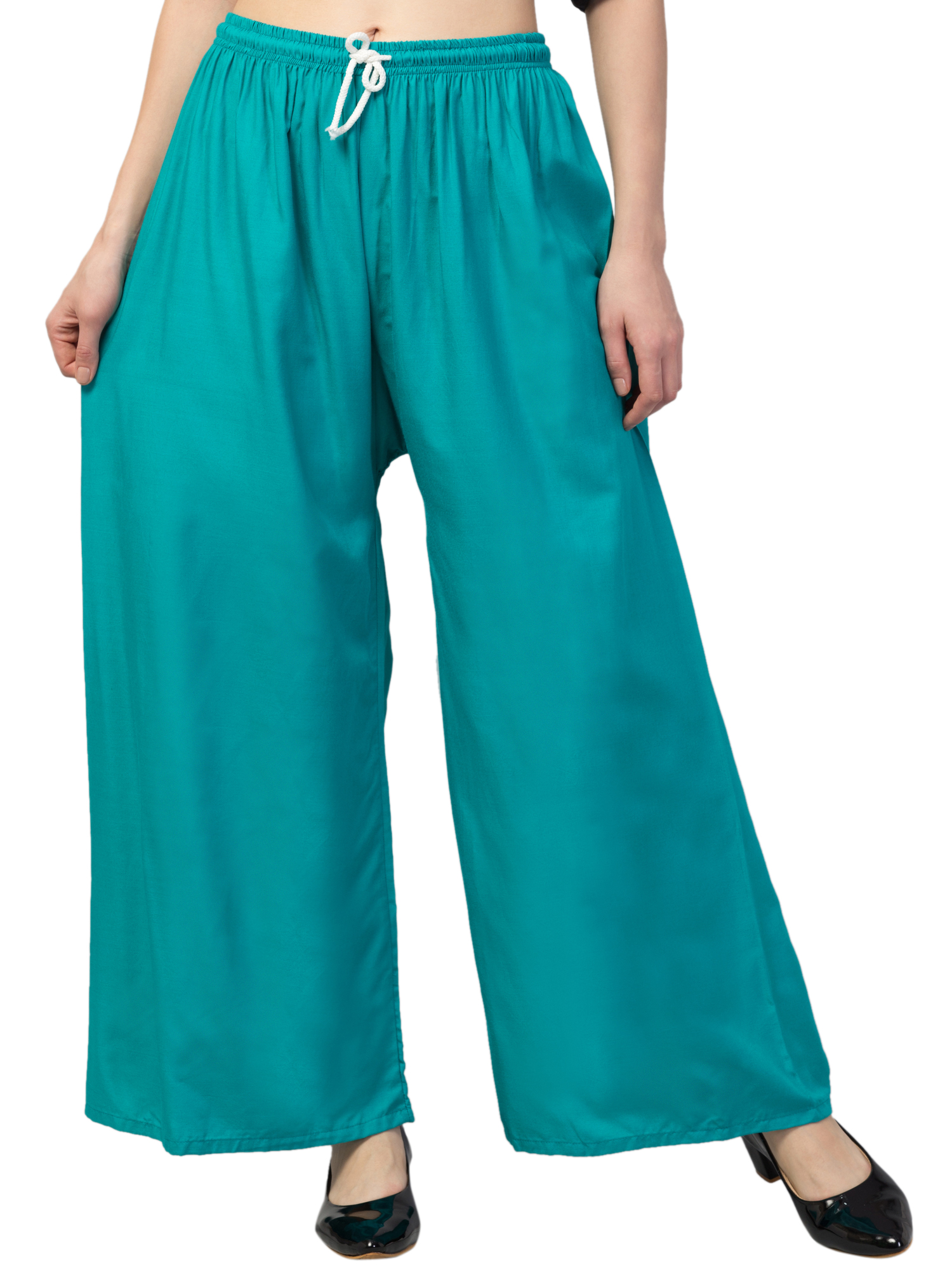 LUXUR Women Solid Color Long Pants Casual Summer Palazzo Pant Blue L 