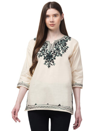 Aceola Women  Cotton Kashmiri Embroidered Relaxed Short Kurti